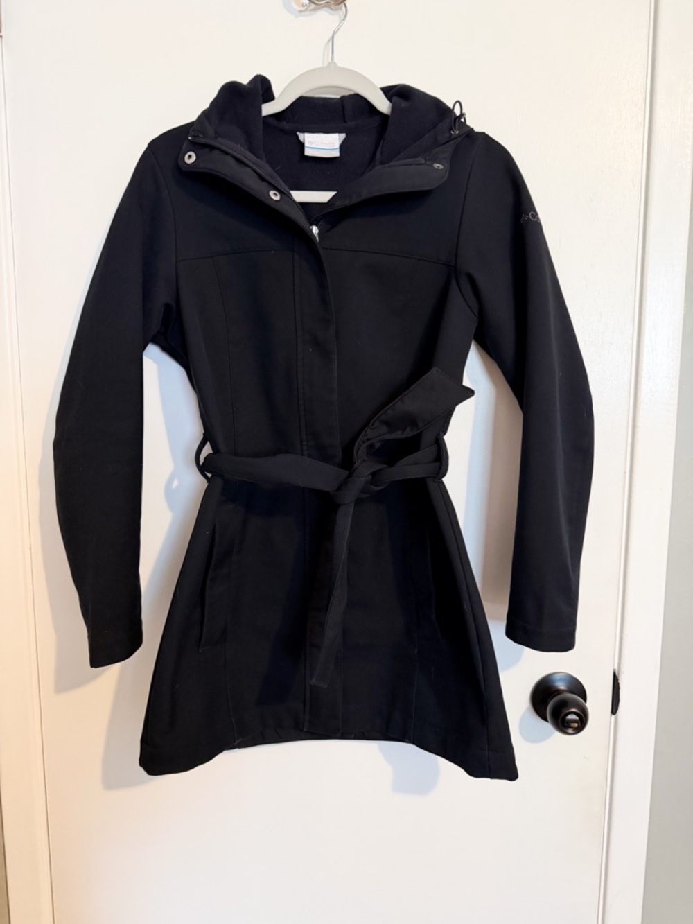 Women's Columbia Black Belted Hooded Coat